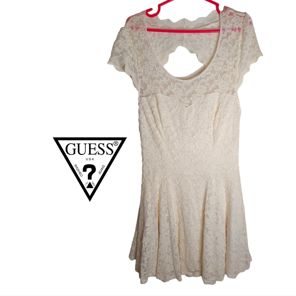 Guess Ivory Lace Open Back Stretch Dress